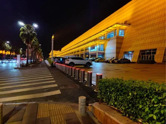 Bollards at the parking entrance